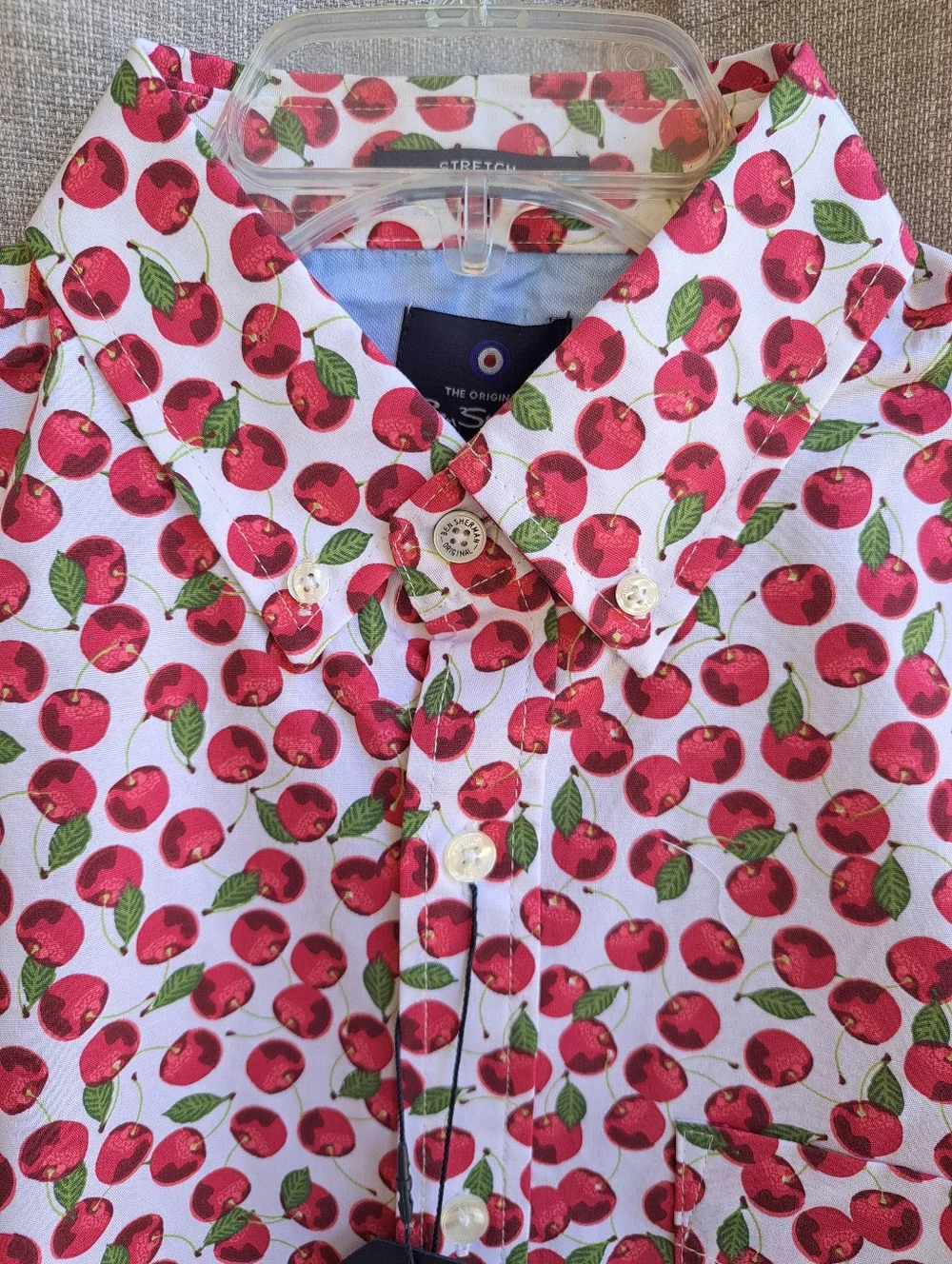 Nwt Ben Sherman Button Front Short Sleeve Shirt Cherry Pattern Stretch Men Sz S - Picture 4 of 9